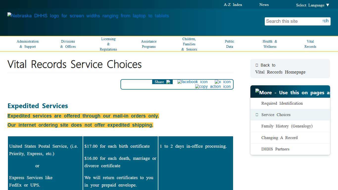 Vital Records Service Choices