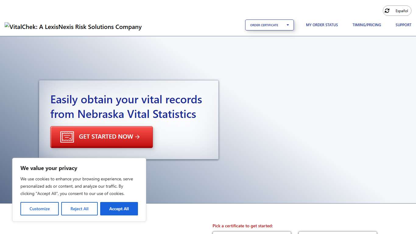 Nebraska Vital Statistics (NE) Order Certificates - VitalChek