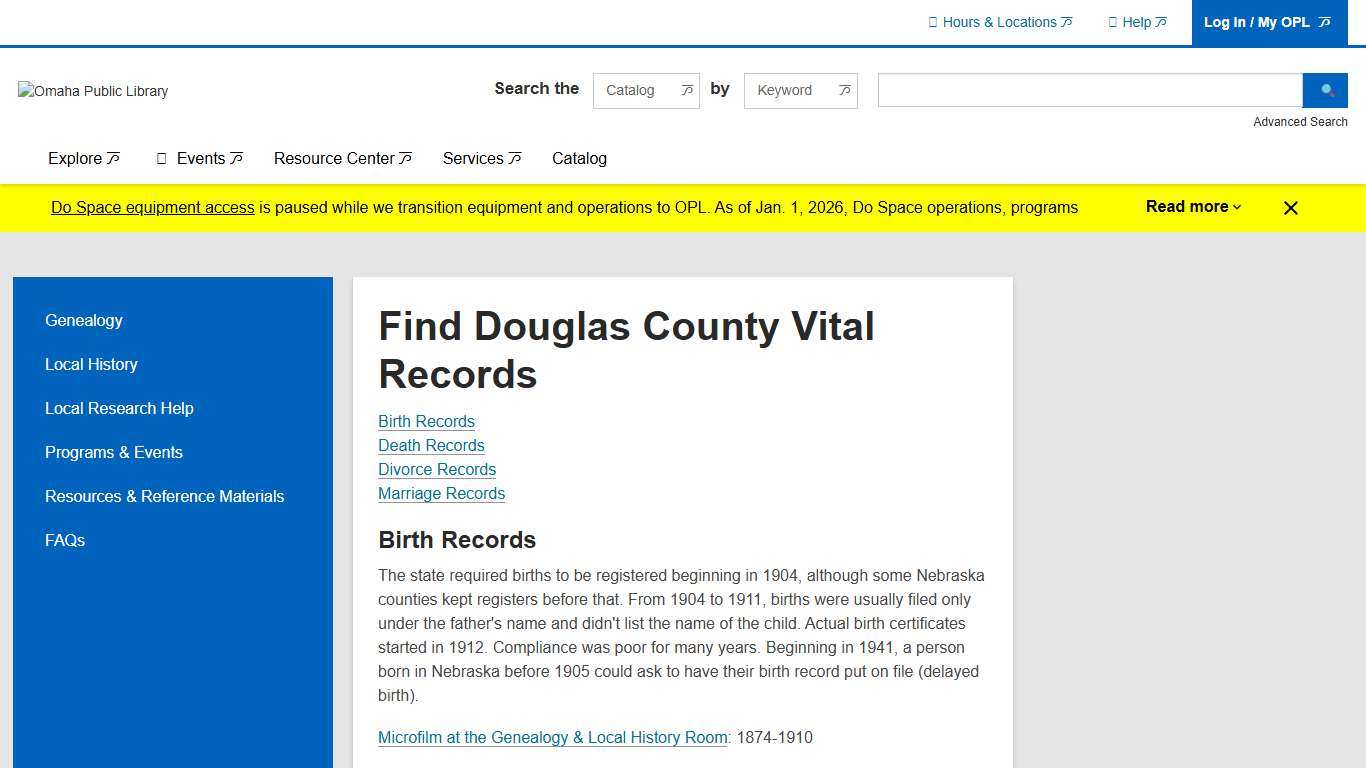 Find Douglas County Vital Records Omaha Public Library